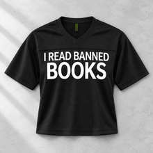 Load image into Gallery viewer, I Read Banned books cropped jersey tee
